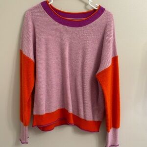 Adorable multi-color sweater; size L; super soft!!